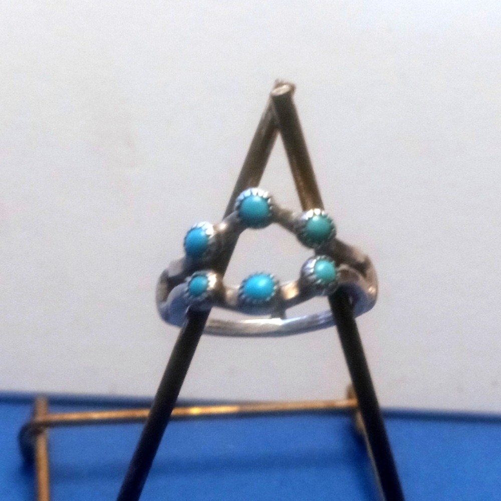Vintage Navajo 6 turquoise stone silver ring size 5